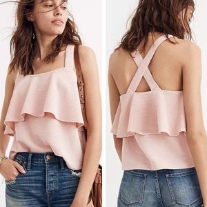 MADEWELL TEXTURE & THREAD TIERED TANK TOP LIGHT PALE PINK EXTRA SMALL